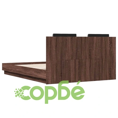 Рамка за легло с табла и LED осветление, кафяв дъб, 150x200 см ➤ топ цена ➤ sorbe.bg
