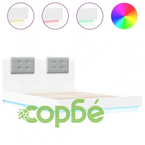 Рамка за легло с табла и LED осветление, бяла, 140x200 см ➤ топ цена ➤ sorbe.bg