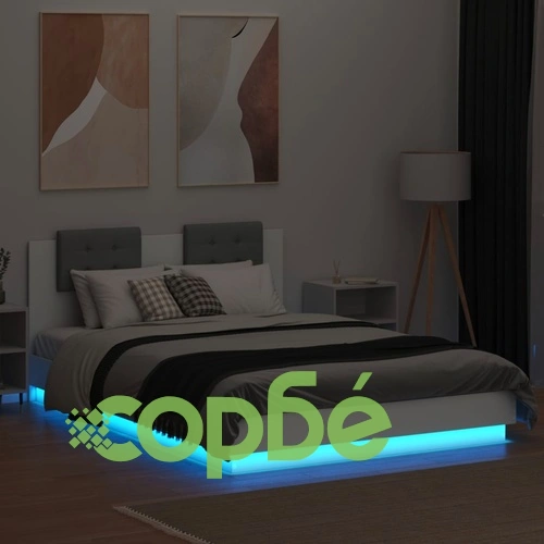 Рамка за легло с табла и LED осветление, бяла, 140x200 см ➤ топ цена ➤ sorbe.bg