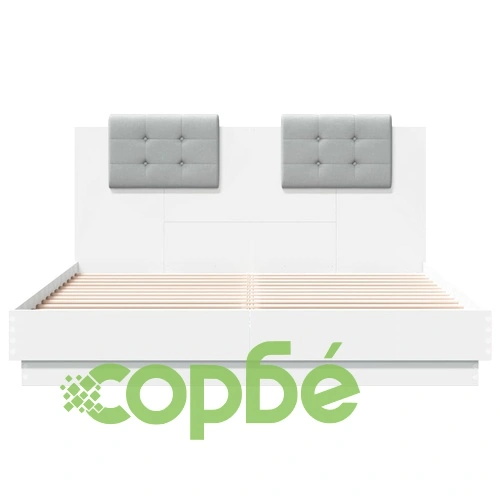 Рамка за легло с табла и LED осветление, бяла, 140x200 см ➤ топ цена ➤ sorbe.bg