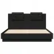 Рамка за легло с табла и LED осветление, черна, 140x200 см