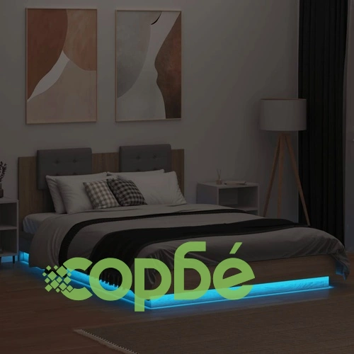Рамка за легло с табла и LED осветление, дъб сонома, 140x200 см ➤ топ цена ➤ sorbe.bg