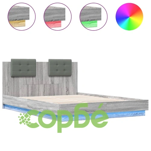 Рамка за легло с табла и LED осветление, сив сонома, 140x200 см ➤ топ цена ➤ sorbe.bg