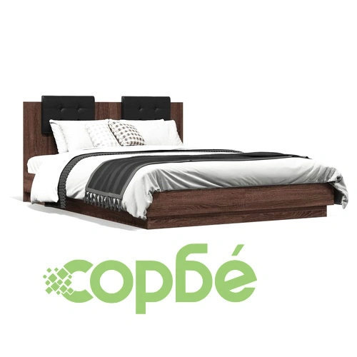 Рамка за легло с табла и LED осветление, кафяв дъб, 140x200 см ➤ топ цена ➤ sorbe.bg