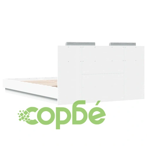 Рамка за легло с табла и LED осветление, бяла, 120x200 см ➤ топ цена ➤ sorbe.bg