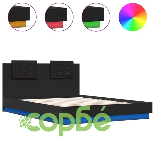 Рамка за легло с табла и LED осветление, черна, 120x200 см ➤ топ цена ➤ sorbe.bg