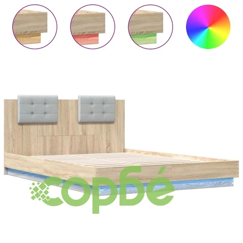 Рамка за легло с табла и LED осветление, дъб сонома, 120x200 см ➤ топ цена ➤ sorbe.bg