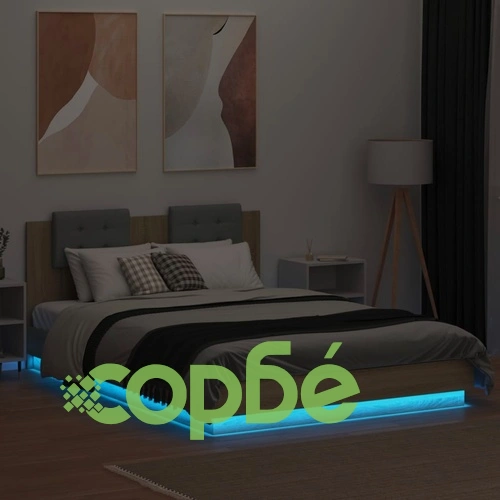 Рамка за легло с табла и LED осветление, дъб сонома, 120x200 см ➤ топ цена ➤ sorbe.bg