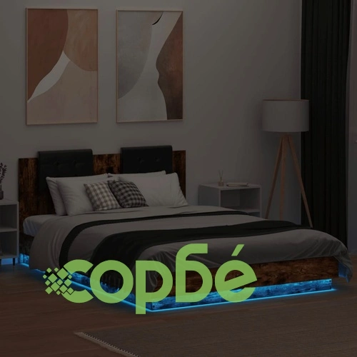 Рамка за легло с табла и LED осветление, опушен дъб, 120x200 см ➤ топ цена ➤ sorbe.bg