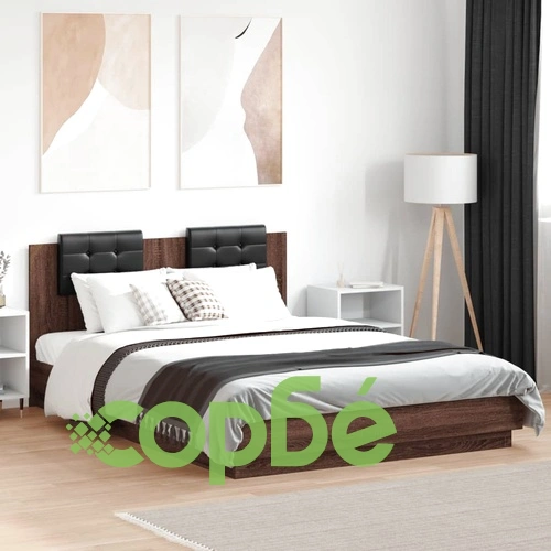 Рамка за легло с табла и LED осветление, кафяв дъб, 120x200 см ➤ топ цена ➤ sorbe.bg