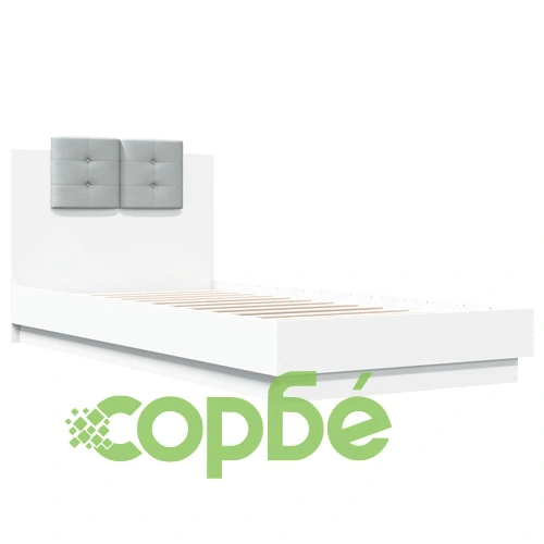 Рамка за легло с табла и LED осветление, бяла, 100x200 см ➤ топ цена ➤ sorbe.bg