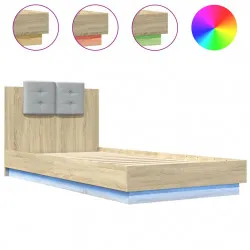 Рамка за легло с табла и LED осветление, дъб сонома, 100x200 см