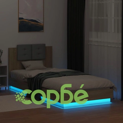 Рамка за легло с табла и LED осветление, дъб сонома, 100x200 см ➤ топ цена ➤ sorbe.bg
