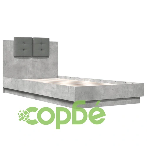Рамка за легло с табла и LED осветление, бетонно сив, 100x200см ➤ топ цена ➤ sorbe.bg
