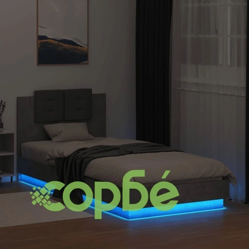 Рамка за легло с табла и LED осветление, бетонно сив, 100x200см ➤ топ цена ➤ sorbe.bg