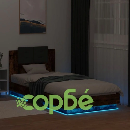 Рамка за легло с табла и LED осветление, опушен дъб, 100x200 см ➤ топ цена ➤ sorbe.bg