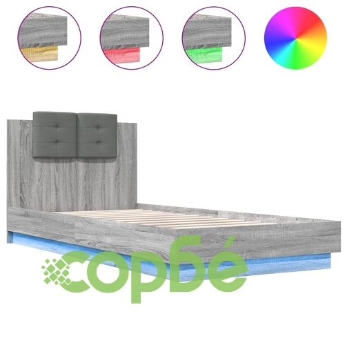 Рамка за легло с табла и LED осветление, сив сонома, 100x200 см ➤ топ цена ➤ sorbe.bg