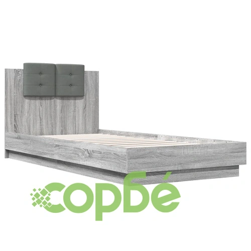 Рамка за легло с табла и LED осветление, сив сонома, 100x200 см ➤ топ цена ➤ sorbe.bg
