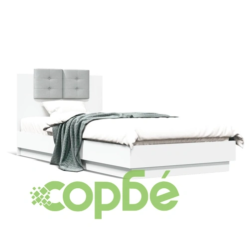 Рамка за легло с табла и LED осветление, бяла, 90x200 см ➤ топ цена ➤ sorbe.bg