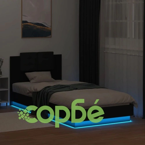 Рамка за легло с табла и LED осветление, черна, 90x200 см ➤ топ цена ➤ sorbe.bg