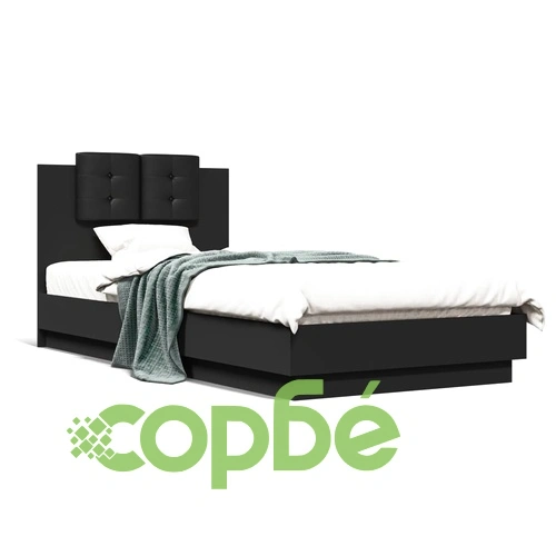 Рамка за легло с табла и LED осветление, черна, 90x200 см ➤ топ цена ➤ sorbe.bg