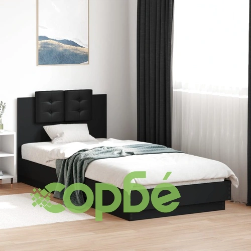 Рамка за легло с табла и LED осветление, черна, 90x200 см ➤ топ цена ➤ sorbe.bg