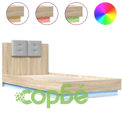 Рамка за легло с табла и LED осветление, дъб сонома, 90x200 см ➤ топ цена ➤ sorbe.bg