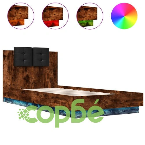 Рамка за легло с табла и LED осветление, опушен дъб, 90x200 см ➤ топ цена ➤ sorbe.bg