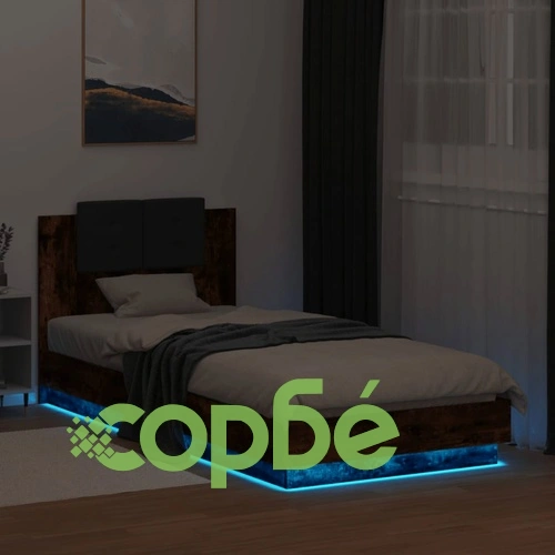 Рамка за легло с табла и LED осветление, опушен дъб, 90x200 см ➤ топ цена ➤ sorbe.bg