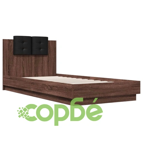 Рамка за легло с табла и LED осветление, кафяв дъб, 90x200 см ➤ топ цена ➤ sorbe.bg