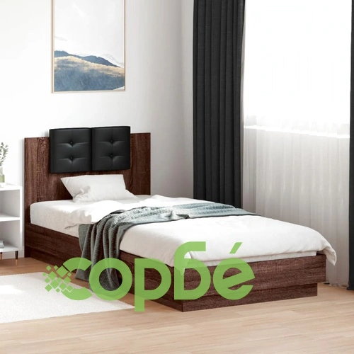 Рамка за легло с табла и LED осветление, кафяв дъб, 90x200 см ➤ топ цена ➤ sorbe.bg