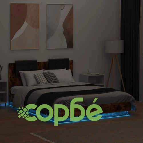 Рамка за легло с табла и LED осветление, опушен дъб, 135x190 см ➤ топ цена ➤ sorbe.bg