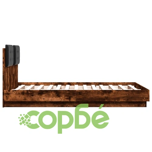 Рамка за легло с табла и LED осветление, опушен дъб, 135x190 см ➤ топ цена ➤ sorbe.bg