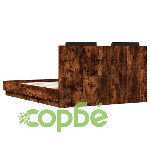 Рамка за легло с табла и LED осветление, опушен дъб, 135x190 см ➤ топ цена ➤ sorbe.bg