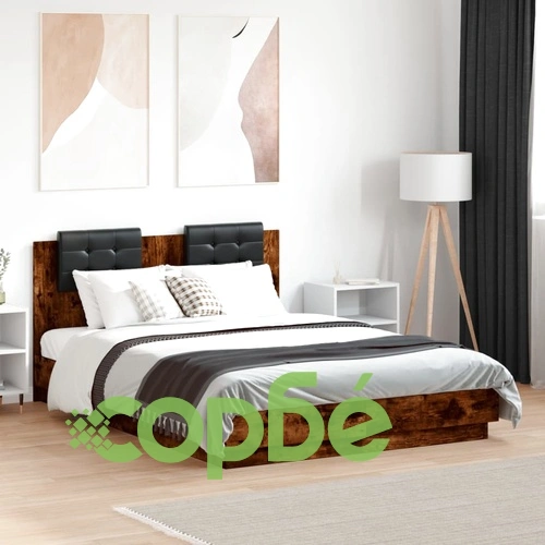 Рамка за легло с табла и LED осветление, опушен дъб, 135x190 см ➤ топ цена ➤ sorbe.bg