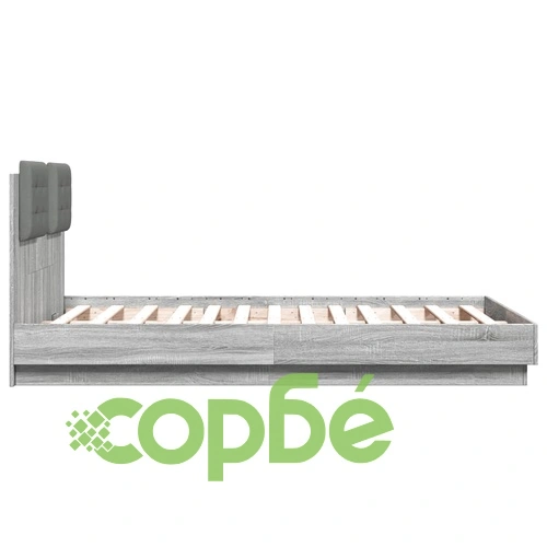 Рамка за легло с табла и LED осветление, сив сонома, 135x190 см ➤ топ цена ➤ sorbe.bg