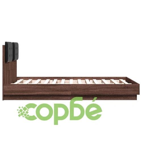 Рамка за легло с табла и LED осветление, кафяв дъб, 135x190 см ➤ топ цена ➤ sorbe.bg