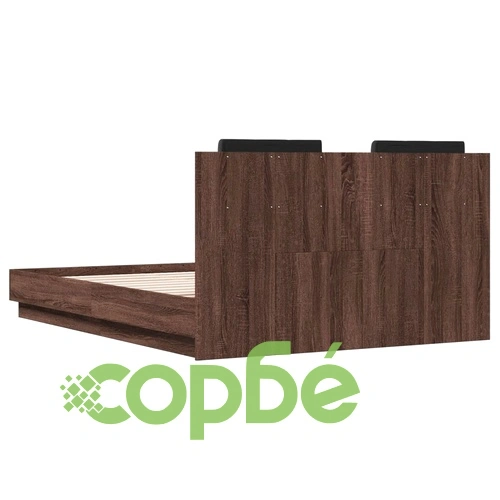 Рамка за легло с табла и LED осветление, кафяв дъб, 135x190 см ➤ топ цена ➤ sorbe.bg