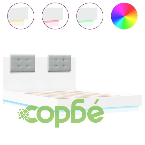 Рамка за легло с табла и LED осветление, бяла, 120x190 см ➤ топ цена ➤ sorbe.bg