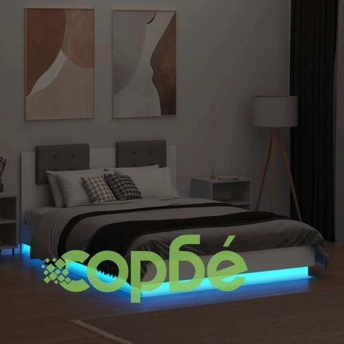 Рамка за легло с табла и LED осветление, бяла, 120x190 см ➤ топ цена ➤ sorbe.bg