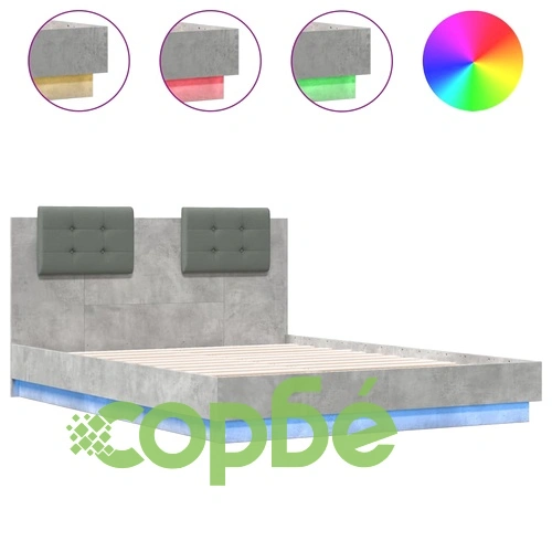 Рамка за легло с табла и LED осветление бетонно сив 120x190 см ➤ топ цена ➤ sorbe.bg