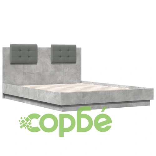 Рамка за легло с табла и LED осветление бетонно сив 120x190 см ➤ топ цена ➤ sorbe.bg