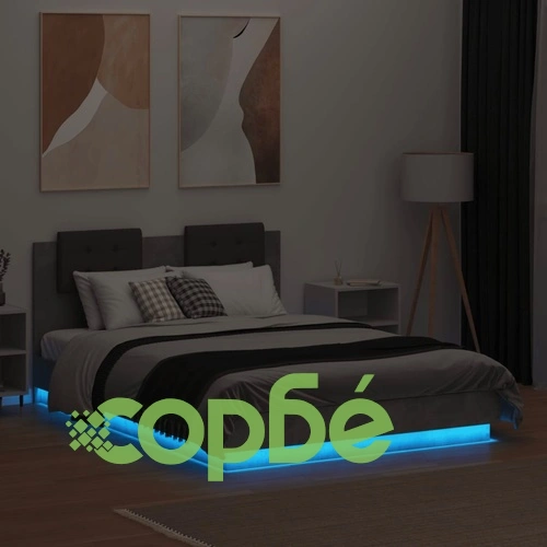 Рамка за легло с табла и LED осветление бетонно сив 120x190 см ➤ топ цена ➤ sorbe.bg