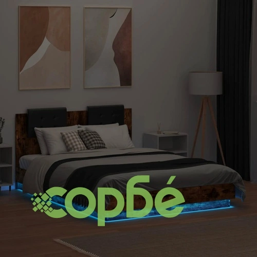 Рамка за легло с табла и LED осветление, опушен дъб, 120x190 см ➤ топ цена ➤ sorbe.bg