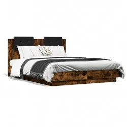 Рамка за легло с табла и LED осветление, опушен дъб, 120x190 см