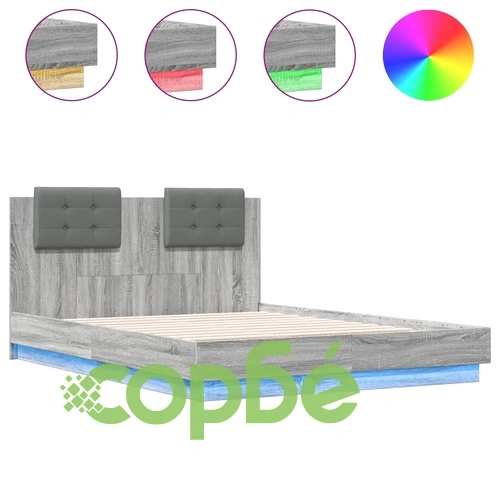 Рамка за легло с табла и LED осветление, сив сонома, 120x190 см ➤ топ цена ➤ sorbe.bg