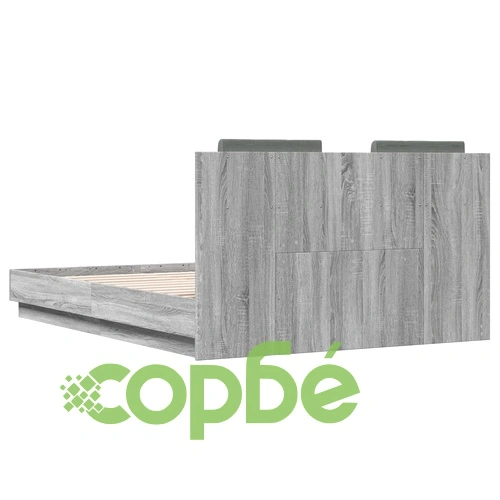 Рамка за легло с табла и LED осветление, сив сонома, 120x190 см ➤ топ цена ➤ sorbe.bg