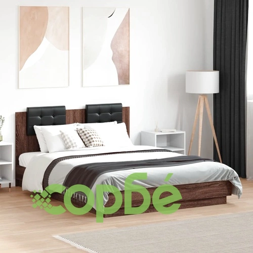 Рамка за легло с табла и LED осветление, кафяв дъб, 120x190 см ➤ топ цена ➤ sorbe.bg