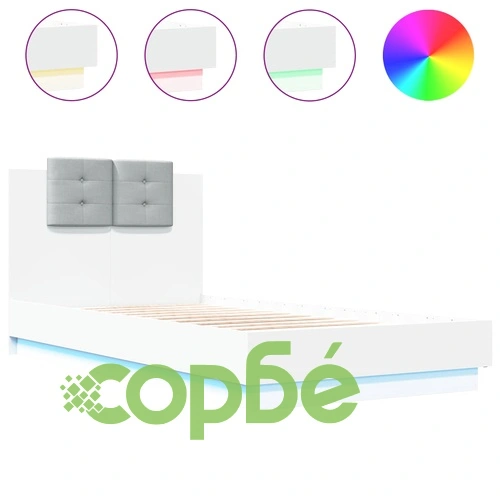 Рамка за легло с табла и LED осветление, бяла, 90x190 см ➤ топ цена ➤ sorbe.bg