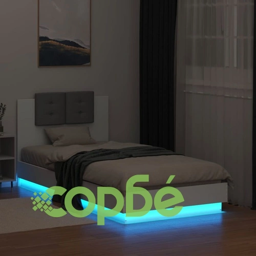 Рамка за легло с табла и LED осветление, бяла, 90x190 см ➤ топ цена ➤ sorbe.bg